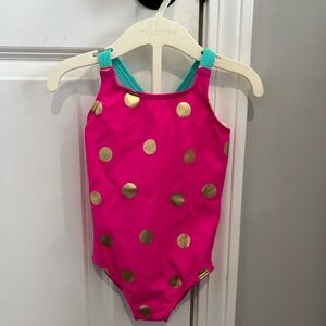 Boden Fuchsia Pink Swimsuit with Gold Spots